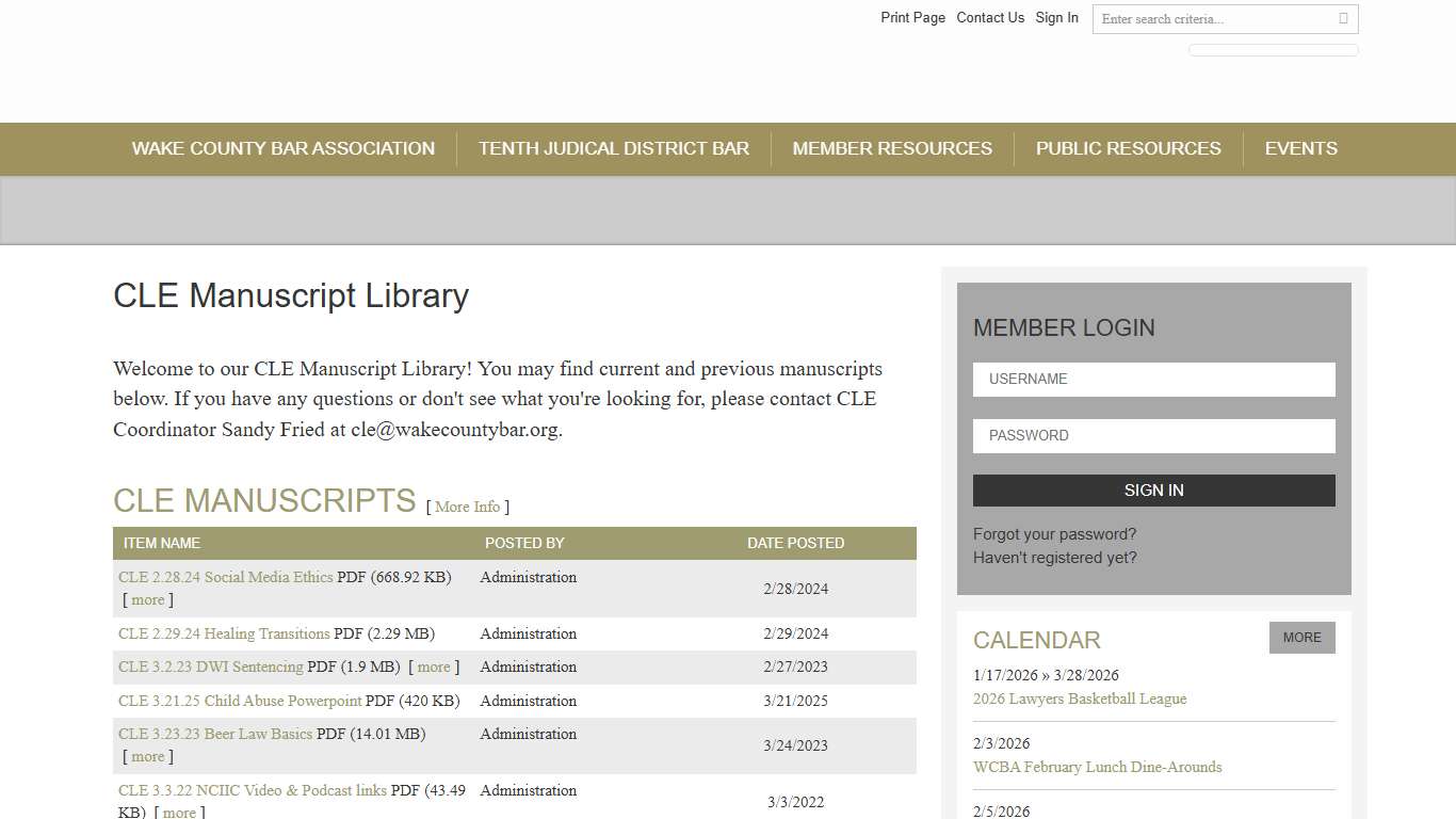 CLE Manuscripts - Tenth Judicial District Bar and Wake County Bar Association